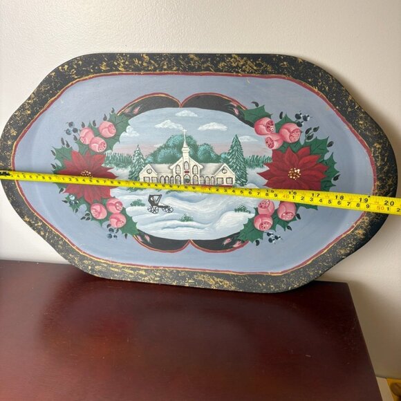 Hand Painted Wood Oval Serving Tray Christmas Theme Victorian Style OOAK - Picture 4 of 5